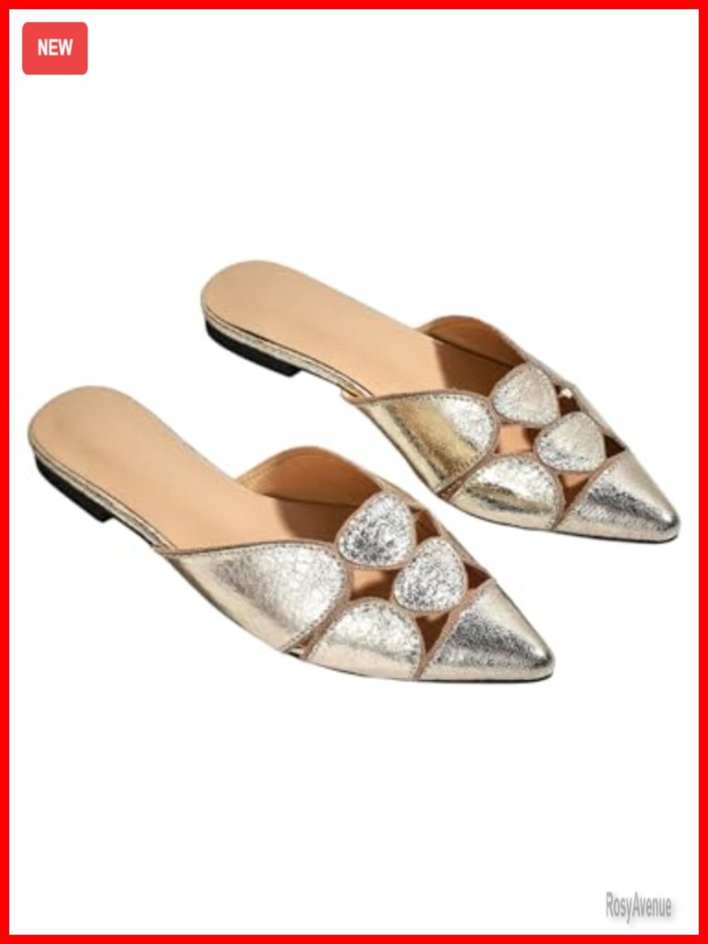 Faux Leather Cut Out Pointed Toe Backless Flat Mules Slip On Loafers
